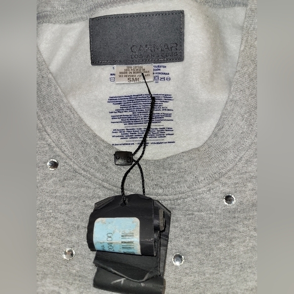 CAMAR OVERSIZED RHINESTONE CREW NECK SWEATSHIRT TUNIC DRESS IN GREY SIZE S - Picture 12 of 16